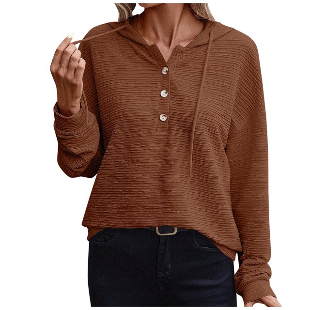 Swstbby Liquidation d'Économies d'Automne! Hauts d'Automne pour Femmes Grande Taille, Chandail à Capuchon Décontracté Ample Uni à Manches Longues et Col Rond pour Femmes Brun P