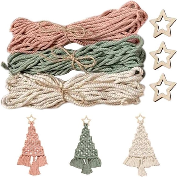 AMERTEER 3 Pcs Macramé de Sapin de Noël Kit Bricolage de Noël Macramé Fait Main Arbre Tissé Cadeau de Noël Corde en Coton Boho Décorations de Sapin de Noël pour Arbre de Noël Suspension Murale Chambre