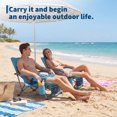 thumbnail image 3 of Folding Low Beach Chair, Portable Reclining Chaise de Plage Compacte Voyage with Cup Holder & Carry Bag, Blue for Beach, Camping, Festival, 3 of 6