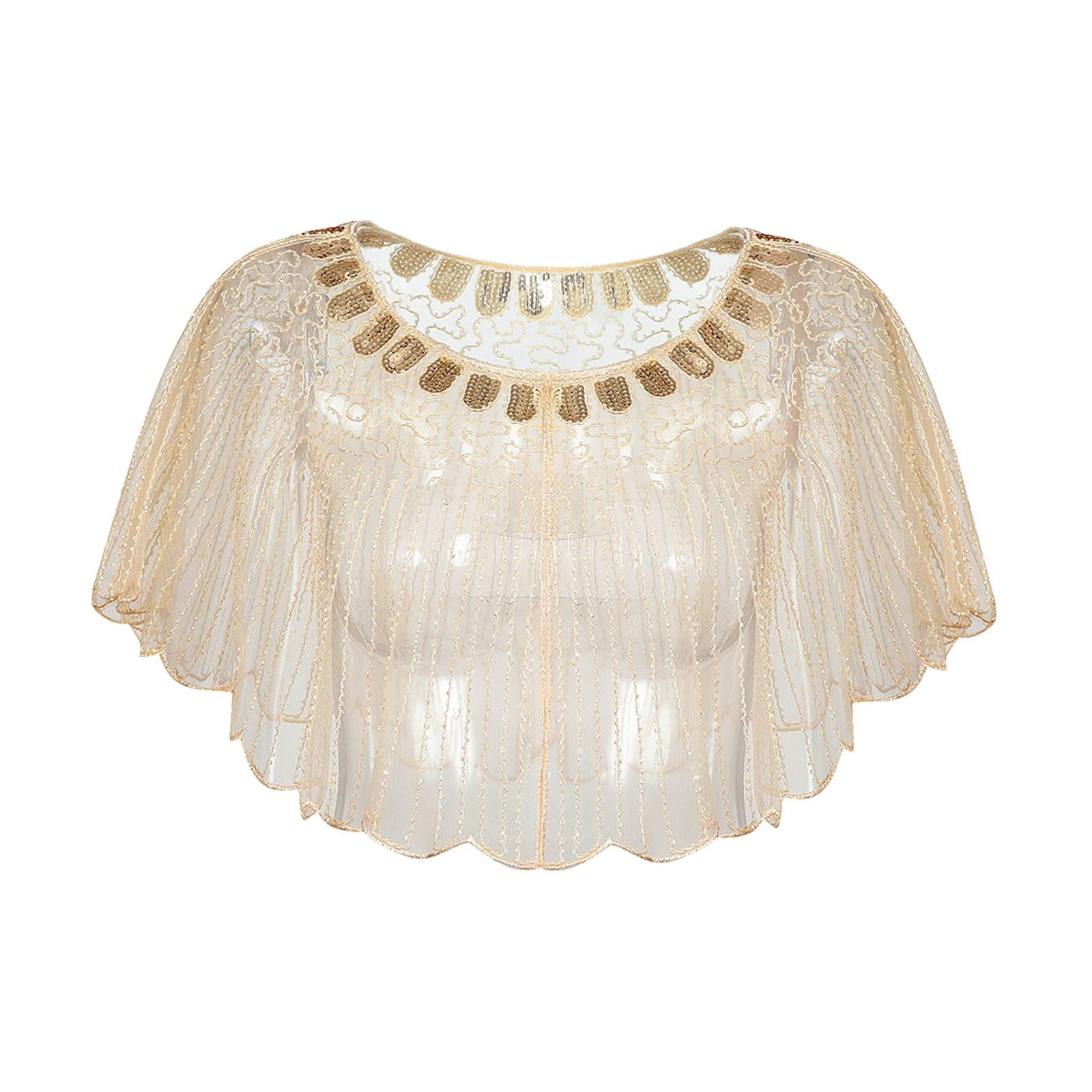 Châle pour Femmes, Robes Portefeuille, Châle Décontracté, Châle de Soirée à Paillettes à la Mode, Cape Beige Doré