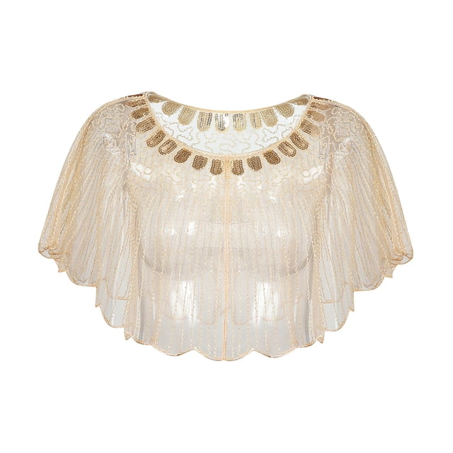 Châle pour Femmes, Robes Portefeuille, Châle Décontracté, Châle de Soirée à Paillettes à la Mode, Cape Beige Doré