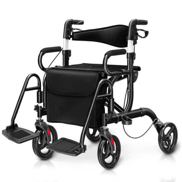Costway Rollator Walker with Seat Folding Walker with 8-inch Wheels Supports up to 350lbs