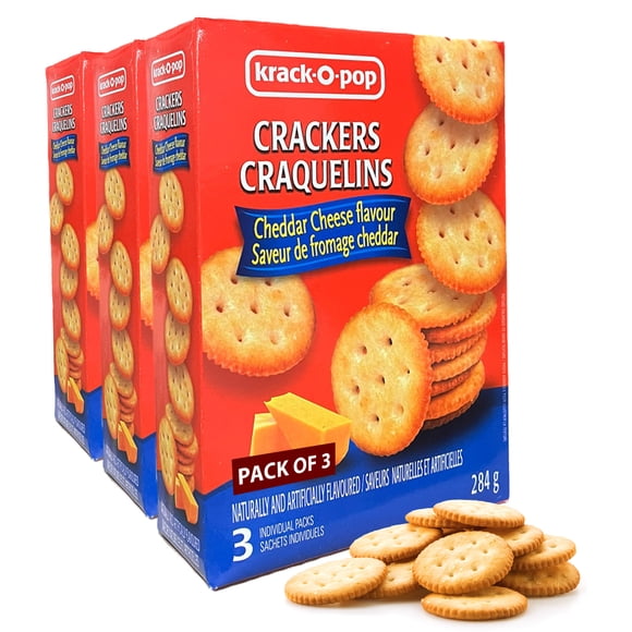 Krack O Pop Individually Wrapped Crisp Baked Crackers, 284g (3 Pack) - Cheddar Cheese Flavor