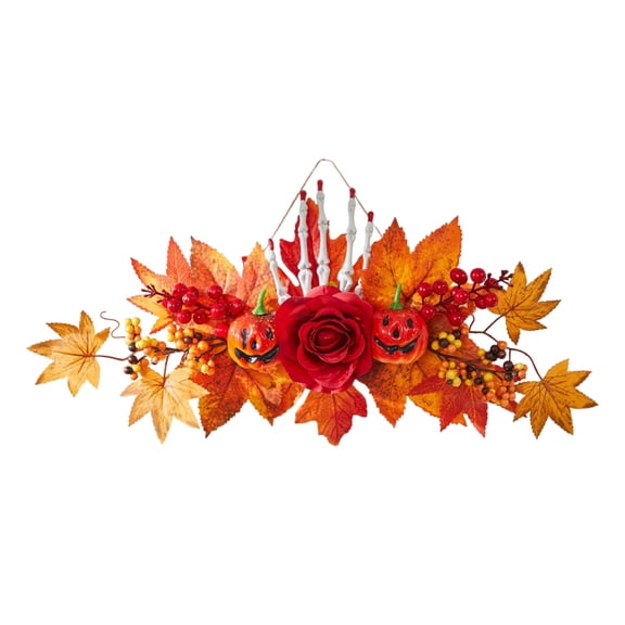 Halloween Wreath 1Pc Plastic Pumpkin Maple Leaf Wall Hanging for Fall Harvest Festival Door Embellishment
