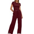 thumbnail image 1 of Birdeem Blouses pour Femmes 2 Pcs Mode Femme Col Rond Uni Manches Courtes Blouse + Pantalons Longs Taille Élastique Ensembles, 1 of 12