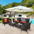 thumbnail image 1 of Costway Ensemble de Mobilier de Patio en Rotin 8 Pcs avec Coussins Canapé Fauteuil Table Basse Orange, 1 of 10
