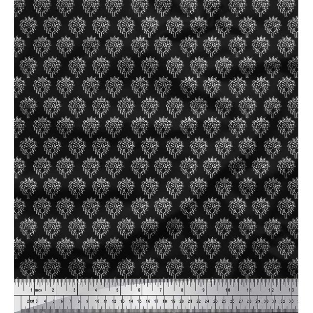 Soimoi Polyester Crepe Fabric Floral & Flying Swan Block Fabric Prints by Yard 52 Inch Wide
