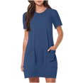 thumbnail image 1 of Timegard Robes de Maison pour Femmes Col Ras du Cou Manches Courtes Coupe Ajustée Couleur Unie Décontractée Confortable Robe Poches, 1 of 7