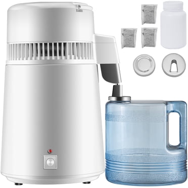 VEVOR Stainless Steel Water Distiller 750W Water Distillation Kit 1.1 Gallon/4 L Water Distiller Home Countertop Connection Bottle Food-Grade Outlet Glass Container (White)