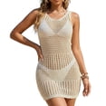 thumbnail image 2 of Pounoo Cache-maillots pour Femmes Sans Manches à Col Ras du Cou en Crochet Ajouré Robe Mini Coupe Décontractée Tenues de Plage Vacances Piscine Cadeau, 2 of 4