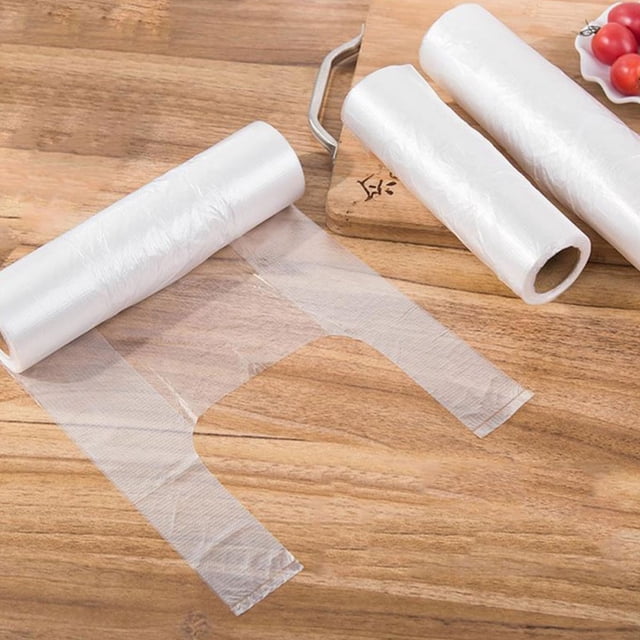 EASTIN 100 Pcs Rouleau Sacs de Transport en Plastique Gilet Sacs en Plastique de Conservation de la Fraîcheur avec Poignée Sacs de Rangement Alimentaires Jetables