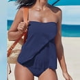 thumbnail image 2 of Penkiiy Womens Two Piece Bathing Suits Strapless Tankini Top Ruffle Design Swimsuit with Bottoms Swimwear S Navy, 2 of 9