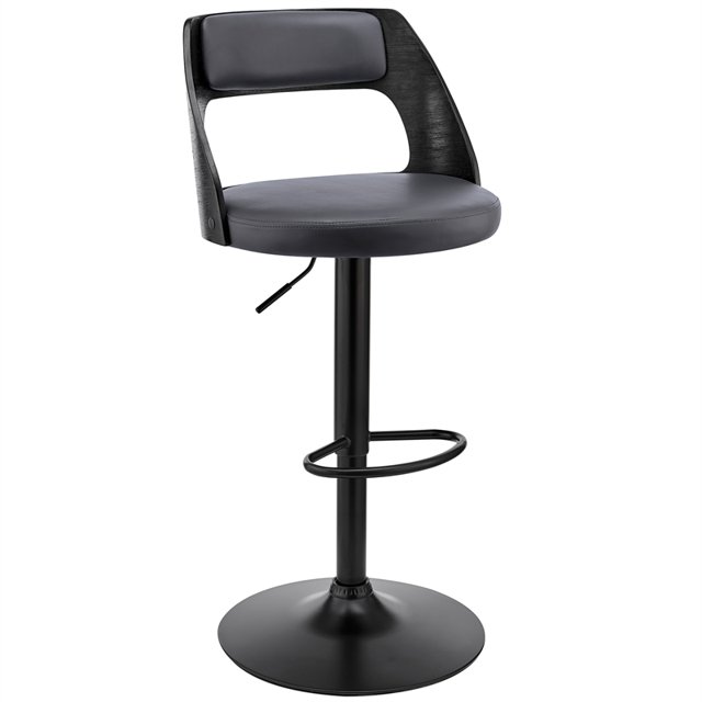 Tabouret de Bar en Similicuir et Bois Noir Paulo Pivotant Réglable