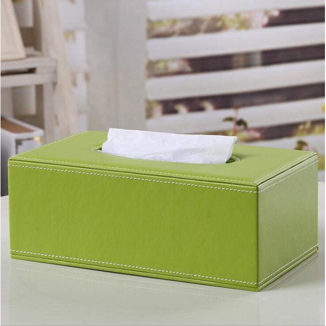 ORUYROP Leather Tissue Box Holder-Waterproof Rectangular Tissue Box Cover Vintage Napkin Paper Holder for Home,Office&Car Decor (Light Green)