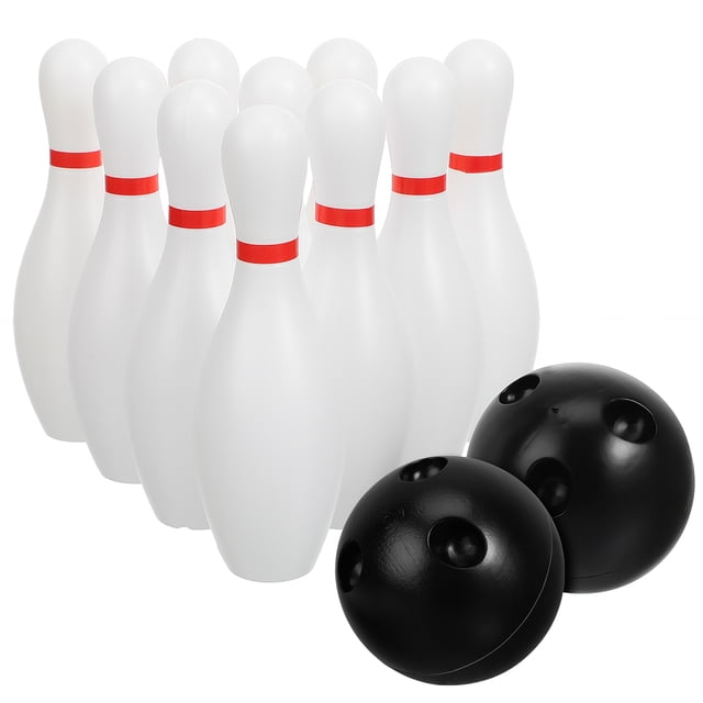 SHISUYAN 1 Ensemble Jeu de Quilles Jeu de Quilles Intérieur Ensemble Mini Quilles Balles Jeu de Quilles Familial Activité Sportive Extérieure Accessoires de Quilles. Cet Ensemble Comprend des Quilles en Plastique Blanches avec Bandes Rouges et Deux Balles Légères Noires, Conçu pour une Installation et un Jeu Faciles. Idéal pour les Réunions de Famille, les Célébrations d'Anniversaire et la Promotion du Plaisir Actif.