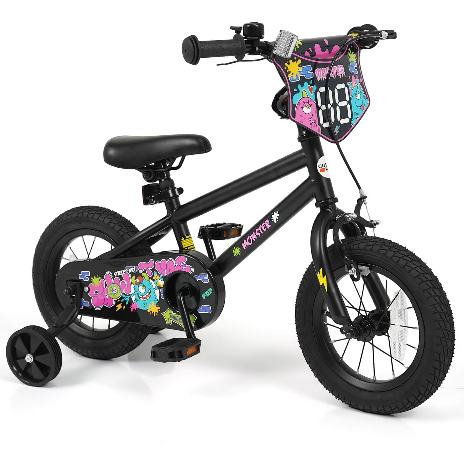 Costway 12 Inch Kids Bike with Training Wheels. Dual Hand & Coaster Brakes. Adjustable Seat