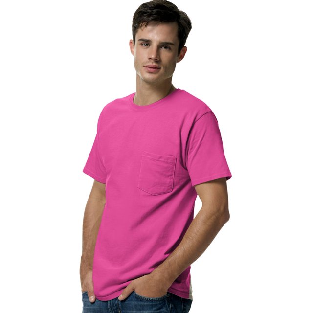 Hanes TAGLESS Men`s Pocket T-Shirt, 3X, Wow Pink