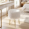 thumbnail image 2 of Gymax Faux Fur Vanity Chair Makeup Stool Furry Padded Seat Round Ottoman White, 2 of 10