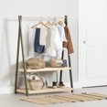 thumbnail image 1 of South Shore Furniture Sweedi Wooden Clothes Rack with Storage Shelves for Kids, in Natural and Olive green, 1 of 10