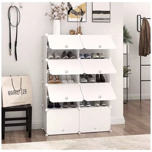 AGASY Raquette de chaussures, 16 Armoire de rangement de chaussures de niveau 32 Paire étagères en plastique Organisateur pour Closet Hallway Chambre Entrée (8 Cubes, Opaque blanc)