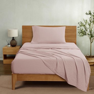 Mainstays Ensemble de draps en microfibre lavée ultra douce, Lit Simple (Twin XL), Rose poudré, 3 pièces.