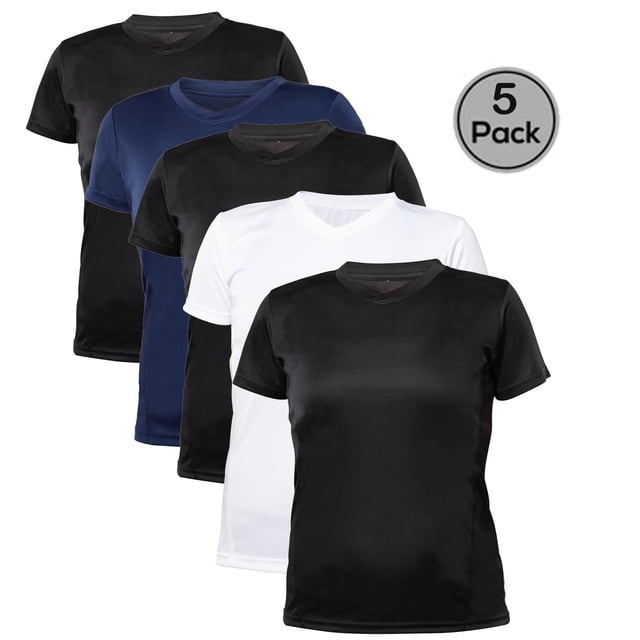Blank Activewear Lot de 5 T-Shirts pour Femmes, Tissu de Performance à Séchage Rapide