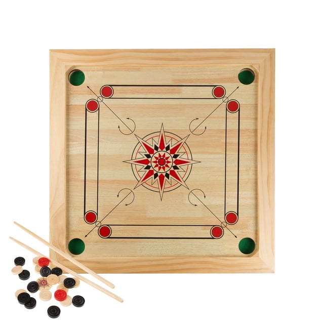 Ensemble de Jeu de Table Carrom en Bois de Luxe Grande Taille - Comprend des Bâtons de Repère, des Pièces, la Reine et un Attaquant!