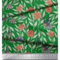 thumbnail image 3 of Soimoi Green Cotton Poplin Fabric Flying Bird & Floral Decor Fabric Printed BTY 42 Inch Wide, 3 of 3