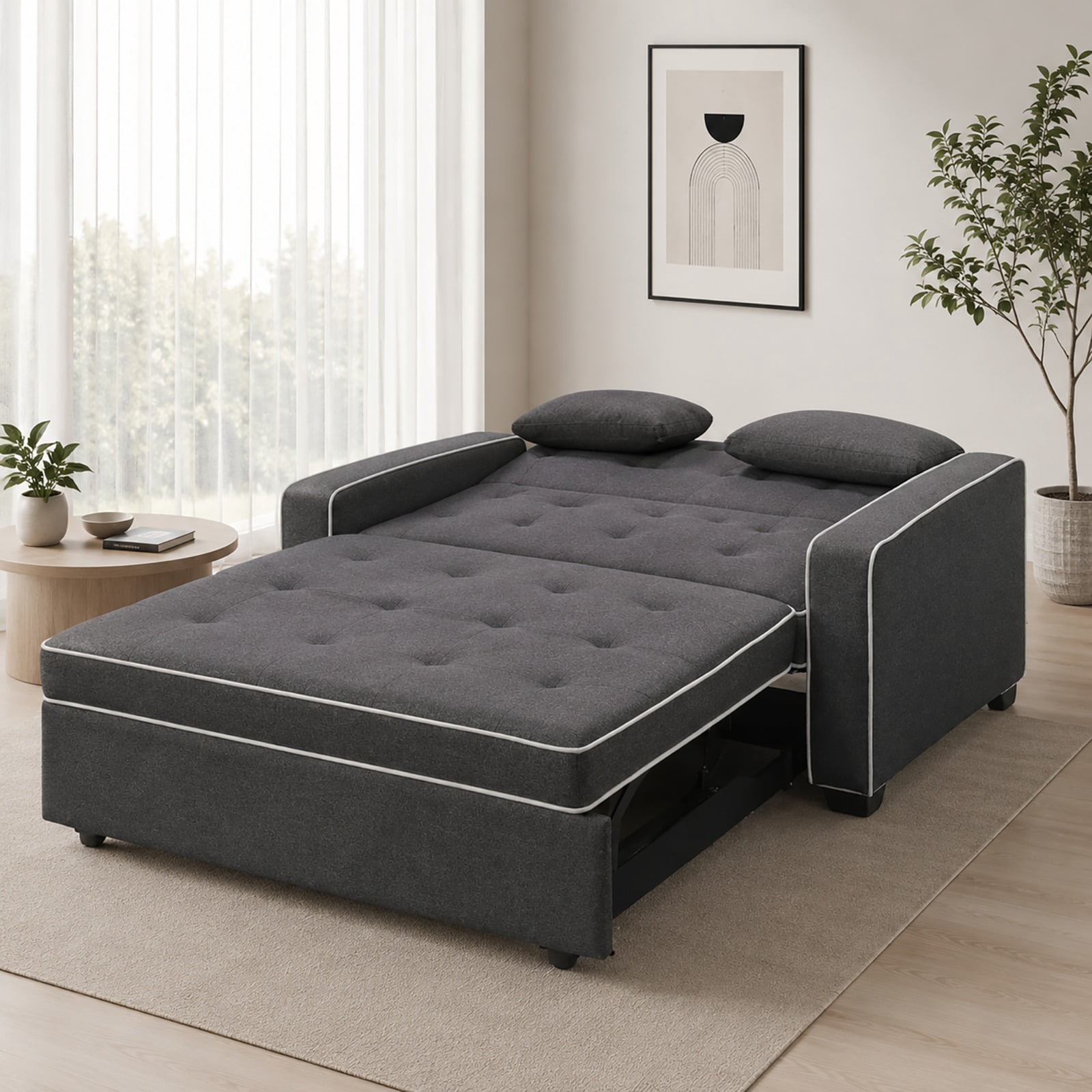Cosmic Homes Austin Fabric Sleeper Sofa Bed with USB Ports – Grey Pull-Out Couch, Living Room Furniture