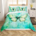 thumbnail image 1 of Erosebridal Housse de Couette Papillon Aquarelle Vert Grand Lit, Literie d'Animaux Mignonne Format Grand Lit, Réversible 3 Pcs (Sans Couette), 1 of 7
