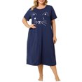 thumbnail image 2 of Agnes Orinda Nuisettes pour Femmes Grande Taille Fête des Mères Col Rond Manches Courtes Robe de Nuit Imprimé Chats Pyjamas Détente Maison avec Poche 4X Bleu Marine, 2 of 8