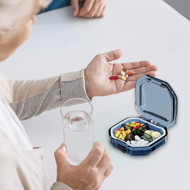 Pills Organizer Airtight Pills Box Pills Dispenser Home Travel Supplement Portable Compact Pills Box