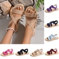 thumbnail image 3 of Womens Flat Sandals Slip on Cross Straps Elastic Open Toe Thick Sole Summer Beach Sandals Pink, 3 of 3