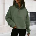 thumbnail image 1 of Stand Collar Fall Clothes Half Zip Women Solid Color Daily Outfit (Coffee XL), 1 of 6
