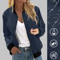 thumbnail image 2 of Womens Fashion Jacket Casual Stand Collar Zip Up Lightweight Coat Fall Color Block Jackets with Pockets Navy M, 2 of 7