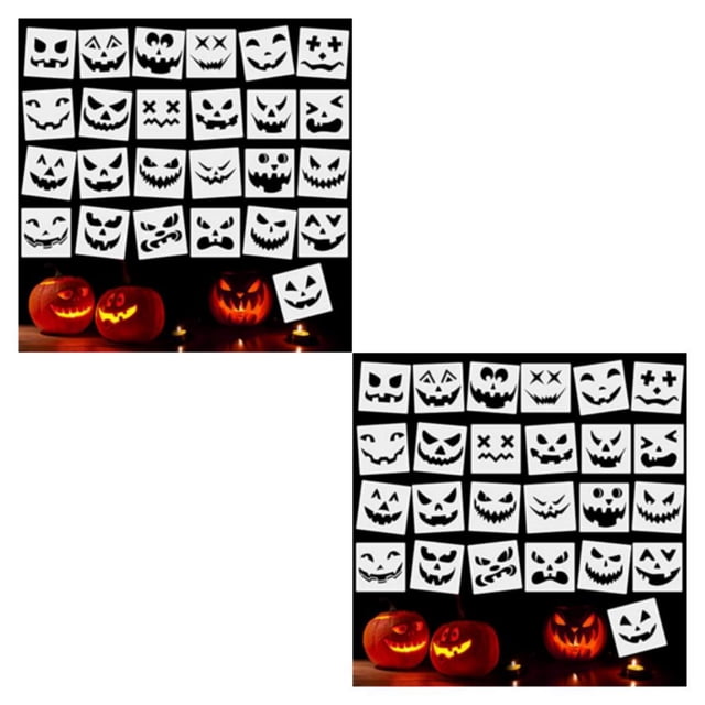 Youkk 25 Pcs/ensemble Pochoirs d'Halloween pour Dessiner des Visages de Citrouille Divers Modèles Réutilisables Taille Appropriée 2Ensemble