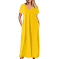 thumbnail image 2 of AherBiu Robe T-Shirt Longue Grande Taille pour Femmes à Manches Courtes, Col en V, Été, Décontractée, Confortable, avec Poches, 2 of 5