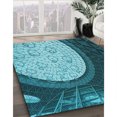 thumbnail image 3 of Ahgly Company Tapis de Zone Rond d'Intérieur Lavable à la Machine, Transitionnel, Bleu à Losanges Bleus, 6 Pieds Rond, 3 of 7