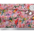 thumbnail image 2 of Soimoi Pink Polyester Crepe Fabric Stripe,Floral & Parrot Bird Decor Fabric Printed BTY 52 Inch Wide, 2 of 3