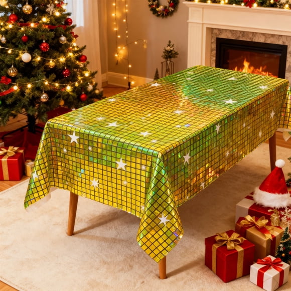 Christmas Tablecloth Plastic,Christmas Tablecloths for Rectangular Tables,Christmas Table Cover Disposable,Christmas Table Runner Decor,270x100cm Christmas Lasers Snowflake Sequin Tablecloth