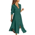 thumbnail image 1 of Cameland Robe Chemise à Revers à Cordon, Couleur Unie, à Simple Boutonnage, en Coton et Lin pour Femmes, 1 of 8