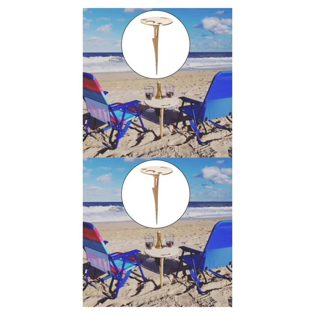 VONKY Table à Vin d'Extérieur Plage Camping Voyage Assiette Support de Service Support Verre à Vin Style A Ensemble de 2