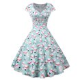 thumbnail image 2 of Jsaierl Robes de Noël pour Femmes Robe Swing Vintage des Années 50 Robe Midi à Manches Courtes avec Bonhomme de Neige Robe de Fête des Fêtes, 2 of 9