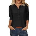 thumbnail image 1 of Polyester Cotton Tops Woman 3/4 Length Sleeve Henley Tee Shirts Button Loose Casual Summer Spring Clothes (Small, Black), 1 of 3