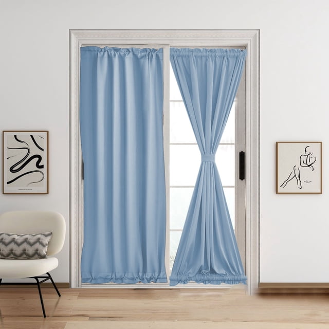 UsRHHA Solid Color French Door Window Curtains 102x64cm, Rod Pocket Sliding Curtains for Window Doors, Light Filtering Window Treatments