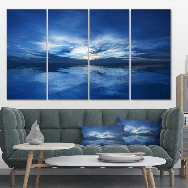 Blue Waters and Blue Sky Sunset - Modern Seascape Canvas Artwork