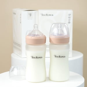 Yooforea Silicone Coated Glass Baby Bottle, 6M+ Fast Flow Nipple I Anti-Colic, Wide Neck, Stable Base I Medical-Grade Silicone Coating Shatter Protection, BPA BPS PVC Free (2 Pack, 270 ML/9 OZ-Honey)