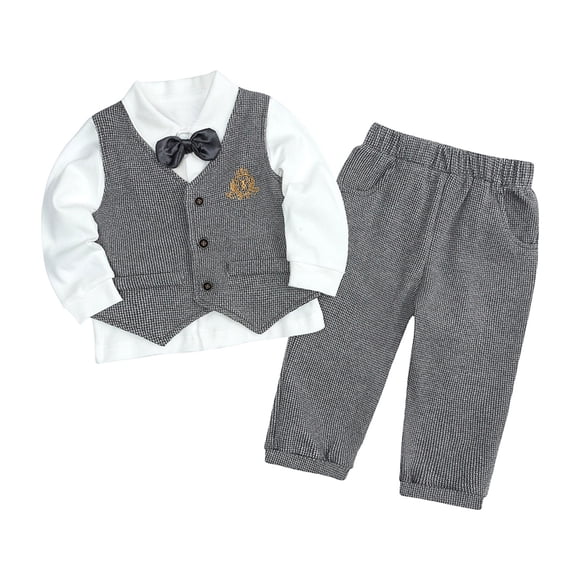 TBWNWG Boys Outfits & Set Toddler Kids Baby Boy Clothes Suit Gentleman Wedding Outfits Formal Dress Shirt Bowtie Vest Suspender Pants for,Size 12-24 Months