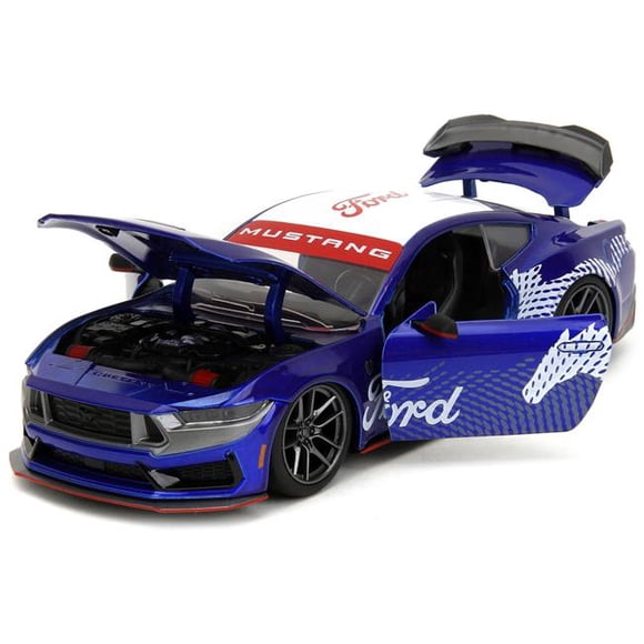 Jada 35419 2024 Ford Mustang Dark House Candy with Top & Mustang Horse Graphics Bigtime Muscle Series 1-24 Scale Diecast Model Car, Blue & White