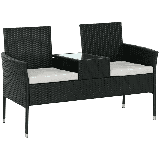 Outsunny Mobilier de Patio, Causeuse en Rotin PE à Table Centrale, Coussin, Gris Pâle
